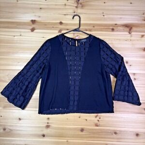 Mink Pink Blouse Womens Medium Black Geo Cut Out Bell Long Sleeve Shirt